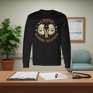 T-shirt à manches longues à motif floral pour néphrologue, avec jeu de mots sur la néphrologie et l'urine, et le thème 'Good Hands' - Product Image 3