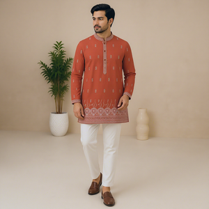 <b>Mens</b> Premium Rayon Traditional Embroidered Short <b>Kurta</b> with Full Sleeves Quick Dry Wrinkle Free Casual Ethnic Wear - Product Image 1