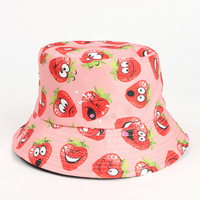 Cartoon Print Zomer Emmer Hoeden Nieuwe Cashew Bloem Aardbei Dubbele Side Bassin Hoed Fruit Print Zonnekap Emmer Hoed Omkeerbaar