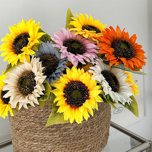 Ramo de Girasoles Artificiales, Flores de Seda en Amarillo, Naranja, Rosa, Azul, Blanco y Champán, Decoración para Bodas y Hogar, Alta Simulación - Product Image 1