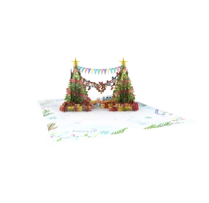 Decorative 3D Pop up Christmas & Birthday Greeting Card with Holiday Tree <b>Gift</b> <b>Box</b> and Bunting Flags Handmade Keepsake - Product Image 5