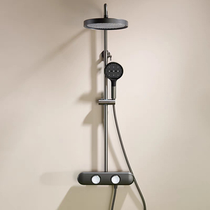 Ensemble <span class=keywords><strong>de</strong></span> <span class=keywords><strong>douche</strong></span> <span class=keywords><strong>de</strong></span> luxe gris bronze chromé avec mitigeur thermostatique à poignée unique, système <span class=keywords><strong>de</strong></span> <span class=keywords><strong>douche</strong></span> pluie en laiton massif, douchette à main et <span class=keywords><strong>barre</strong></span> <span class=keywords><strong>de</strong></span> massage coulissante - Product Image 2