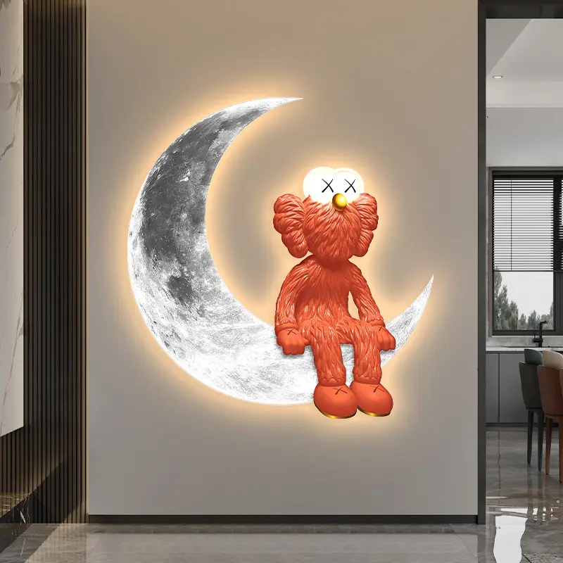 Lukisan lampu LED dua beruang seni Anime kartun poster seni dinding Modern cetakan gambar dinding untuk dekorasi rumah kamar tidur anak-anak