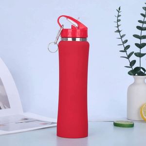 Bouteille d'eau en acier inoxydable avec paille intégrée au design moderne pour les voyages - Product Image 3