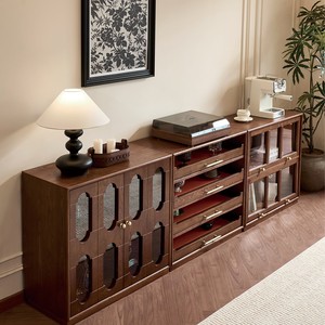 Mobile TV da terra in legno massello stile francese vintage <span class=keywords><strong>con</strong></span> cassetti e vetrina - Credenza multifunzionale per <span class=keywords><strong>soggiorno</strong></span> - Product Image 5