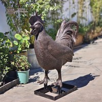Sculpture de coq en bronze TREVI pour extérieur, taille réelle, statue de poulet en métal moulé antique pour la décoration de la ferme et du jardin