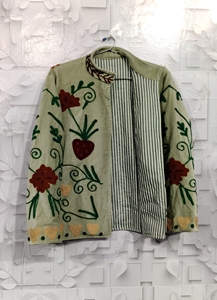 เสื้อแจ็คเก็ตกำมะหยี่ลายดอกไม้สไตล์วินเทจ งานปักลายดอกไม้สีแดงเข้ม งานฝีมือประณีต - Product Image 6