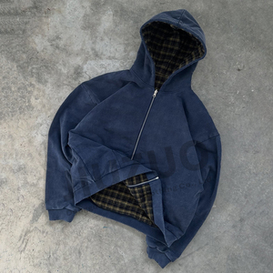 Felpa con Cappuccio Reversibile OEM Designer, Doppio Strato con Zip, in French Terry, Stampa <span class=keywords><strong>a</strong></span> <span class=keywords><strong>Quadri</strong></span>, Giacca con Spalle Scivolate per Uomo - Product Image 6