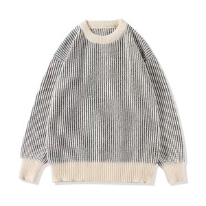 Suéter de Punto a Rayas para Hombre, Cuello Redondo, Manga Larga, para Otoño, 100% Acrílico, Corte Regular - Product Image 1