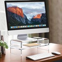 Support d'écran UMI NK241 à 2 niveaux en acrylique transparent poli, plié à chaud, organiseur de bureau pour ordinateur, étagère d'affichage de 0,4 pouce
