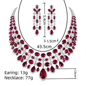 Parure Collier et Boucles d'Oreilles ZHENXUN en Diamants Goutte d'Eau Rubis pour Femme – Accessoires de Luxe Exagérés pour Banquets et Mariages - Product Image 1