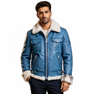 Giacca Aviatore in Pelle OEM da Uomo Invernale in Shearling, Personalizzabile, Vestibilità Corta, Colletto Ampio in Shearling - Product Image 1