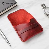 Tarjetero Delgado de Cuero Crazy Horse con Bloqueo RFID Personalizado THUMBS-UP para Hombre