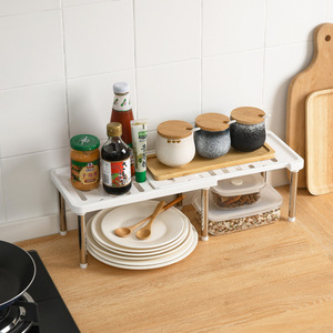 Extendable <b>Kitchen</b> Storage <b>Rack</b> Double Layer Countertop Organizer For Spice Bottles And Kitchenware White Gray - Product Image 1