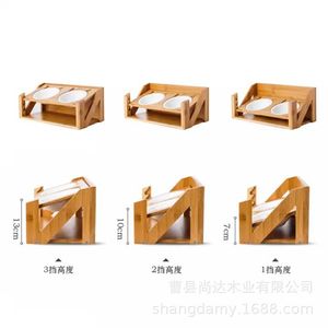 Support d'alimentation pour chat en bois, support de bol réglable pour le cou du chat, double bol incliné, table à manger universelle pour animaux de compagnie - Product Image 3
