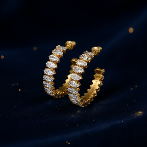 Orecchini a Cerchio in Cristallo Placcati Oro per Donne, Gioielli di Lusso per Uso Quotidiano con Incastonatura a Canale, Placcati in Oro 22k - Product Image 2