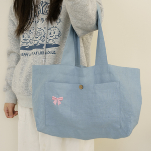 Bolsa de Compras Casual de Lona Orgánica con Logotipo Bordado Personalizado al por Mayor, Bolsa de Mano con Bolsillo - Product Image 4
