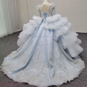 ชุดเดรสงานเลี้ยงสำหรับเด็กผู้หญิง QUEENSGOWN ประดับคริสตัล ผ้าโปร่งเนื้อหนา ปักลูกปัดอย่างดี ชุดเดรสวันเกิดสำหรับเด็กเล็ก สีฟ้าอ่อน - Product Image 4