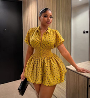 Robe Courte Femme Imprimée à Pois Manches Courtes Smockée Grande Taille Tenue Décontractée S-XXL