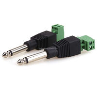 1/4 Inci 6.35Mm Mono Plug AV 2 Pin Blok Terminal Sekrup Adaptor Berbentuk L Konverter Audio Tanpa Solder Plastik Hitam Hijau + Logam