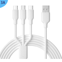 Câble de charge USB 3-en-1 en PVC blanc 2.8A/3A à charge rapide pour iPhone, Samsung, appareils Android, compatible Type C, imprimante