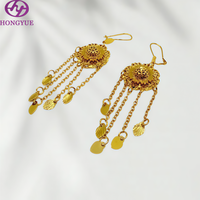 Ensemble de bijoux Hongyue de luxe plaqué or 24 carats, motif floral arabe, avec pampilles, collier long et boucles d'oreilles pour femme, idéal pour mariage et soirée