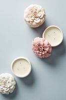 Stoples Lilin Keramik Matte Kreatif Dengan Tutup Bunga, Wadah Kosong untuk Pembuatan Lilin