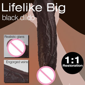 Dildo en silicone noir extra long de 11 pouces avec ventouse puissante, masturbateur réaliste de grande taille pour femmes - Product Image 3