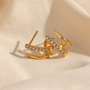 Gioielli di alta qualità orecchini da donna con diamanti orecchini a bottone in acciaio inossidabile gioielli Non appannati placcati in oro 18 carati ipoallergenici - Product Image 2