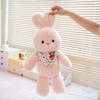 Boneka Hewan Bulu Halus Beruang Anjing Kelinci dengan Bandana, Boneka Hewan Lucu Kartun untuk Hadiah Ulang Tahun Anak