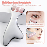 Rouleau facial en jade portable, mini outil de massage facial en acier inoxydable Guasha pour usage domestique