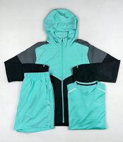 Ensemble de vêtements de sport pour adolescents en trois pièces, 100% coton, veste à capuche, t-shirt, short, tenue de sport, décontractée, vente en gros, en stock