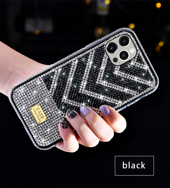 Custom Fashion Waterproof & Shockproof Diamond Jewelry Rhinestone Bling Glitter Shine 2 in 1 Hard Phone Case for 14 12 13 Pro