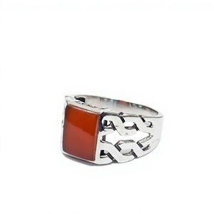 Handmade Carnelian <b>Ring</b> 925 Solid Sterling <b>Silver</b> <b>Men</b> Signet <b>Ring</b> Vintage Red Stone Geometric Pattern Jewelry - Product Image 2