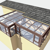 Véranda moderne sur mesure pour villa, toit plat, type indépendant connecté, double vitrage trempé Low-E, alimentation solaire, anti-corrosion, isolation thermique