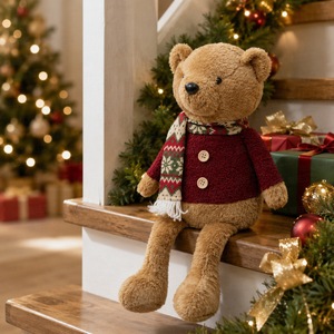 Ours en peluche de Noël avec pull en tricot et écharpe, jouet en peluche doux, décoration de maison pour les fêtes, cadeau - Product Image 2