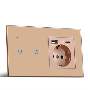 Eu146mm 2 <span class=keywords><strong>Gang</strong></span> Vàng duy nhất mở điều khiển duy nhất TYPE-C Ổ cắm chuyển đổi ổ cắm giấu cảm ứng chuyển đổi kết hợp USB tường thiết bị chuyển mạch - Product Image 1