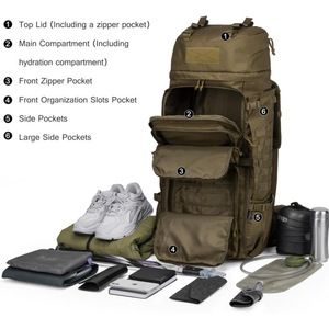 Sac à dos tactique de randonnée grande capacité 75L MOLLE robuste 600D pour le camping, la survie en plein air - Product Image 4