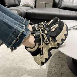 Wholesale Summer New Arrival <b>Women</b> Lace-up Casual Sneakers Thick Soled Bottom Black Sports <b>Shoes</b> - Product Image 6