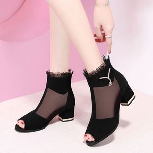 <b>Women</b> Fish-mouth Hollow-out <b>Sandals</b> Chunky High Heels Korean Version Versatile Cool Boots Mesh and Fine Velvet Shoes - Product Image 5