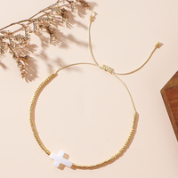 Populaire Naturel Shell Croix Charme Simple Bijoux 18k Plaqué Or À La Main Miyuki Perles Amitié Perlé Bracelet pour Les Femmes