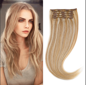 Extensions de cheveux blondes lisses à clipser, cheveux humains Remy, double trame, couverture complète, application facile, cheveux vierges pour femmes, usage quotidien. - Product Image 3