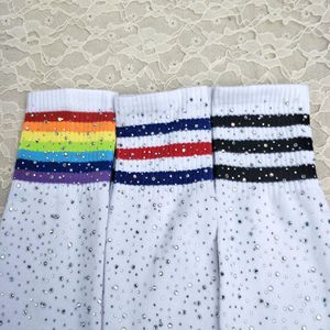 Sexy Glitter Rhinestone Stockings Women <b>Rainbow</b> Striped Stockings Bling Knee <b>Socks</b> Shiny Long <b>Socks</b> - Product Image 6