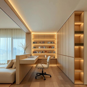 Estantería de pared minimalista moderna y lujosa personalizada con cajones de madera para bibliotecas de apartamentos - Product Image 1