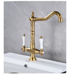 Grifos de Lavabo de Latón Antiguos Franceses de un Solo Orificio, con Doble Manija, Mezcladores, Grifos Giratorios para Cocina y Baño - Product Image 4