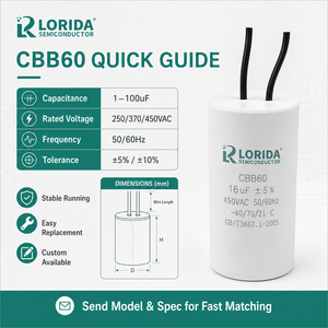 Lorida <span class=keywords><strong>CBB60</strong></span> 5UF 450V <span class=keywords><strong>25Uf</strong></span> <span class=keywords><strong>500Vac</strong></span> <span class=keywords><strong>Condensateur</strong></span> 40Uf 450V Ac Sh 25 70 21 Machine à laver Démarrage du moteur <span class=keywords><strong>CBB60</strong></span> <span class=keywords><strong>Condensateur</strong></span> 5UF - Product Image 3