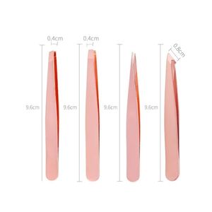 Kit de 4 pinces à épiler pour sourcils en or rose, en acier inoxydable, à pointe inclinée, plate et personnalisable avec logo, pour l'épilation des cils et des poils, ensemble d'outils de beauté - Product Image 1