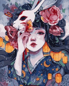 Tranh Sơn Dầu Tự Làm Theo Số Hoa Cô Gái Hoạt Hình Anime Bộ Dụng Cụ Vẽ Tay Tranh Canvas Treo Tường Theo Số Chân Dung Trang Trí Nhà - Product Image 1