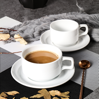 Ensemble de tasses en porcelaine blanche pour restaurant, 250 ml, 230 ml, café, thé, soucoupe, design classique européen moderne, respectueux de l'environnement