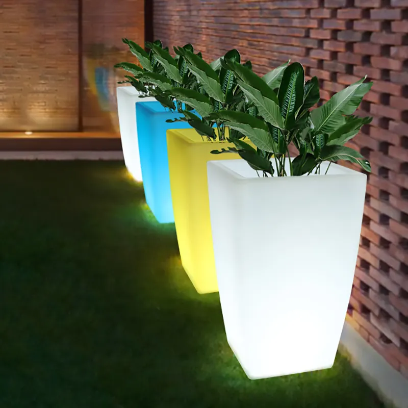 exhibition luminous colorful solar garden plant pots plastic sculpture planter party hire floor lamp luminous flower pot